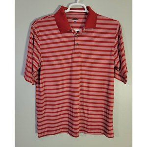 Pebbles Beach Mens Red Striped Golf Polo Shirt L